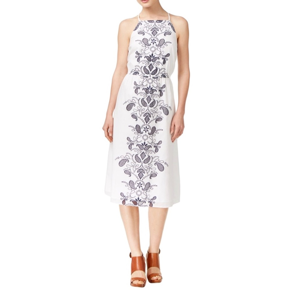 Maison Jules High Neck White Embroidered Dress